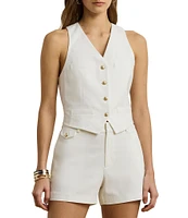 Lauren Ralph Lauren Stretch-Cotton Canvas Twill V-Neck Button Front Vest