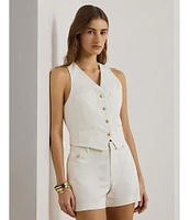 Lauren Ralph Lauren Stretch-Cotton Canvas Twill V-Neck Button Front Vest
