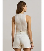 Lauren Ralph Lauren Stretch-Cotton Canvas Twill V-Neck Button Front Vest