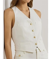 Lauren Ralph Lauren Stretch-Cotton Canvas Twill V-Neck Button Front Vest