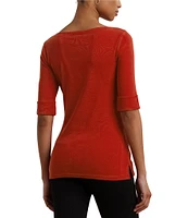Lauren Ralph Lauren Stretch Cotton Boatneck Elbow-Length Sleeve T-Shirt