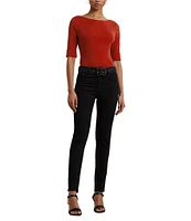 Lauren Ralph Lauren Stretch Cotton Boatneck Elbow-Length Sleeve T-Shirt