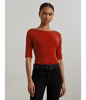 Lauren Ralph Lauren Stretch Cotton Boatneck Elbow-Length Sleeve T-Shirt