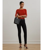 Lauren Ralph Lauren Stretch Cotton Boatneck Elbow-Length Sleeve T-Shirt