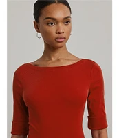 Lauren Ralph Lauren Stretch Cotton Boatneck Elbow-Length Sleeve T-Shirt