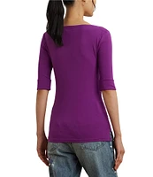Lauren Ralph Lauren Stretch Cotton Boatneck Elbow-Length Sleeve T-Shirt