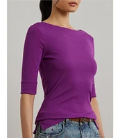 Lauren Ralph Lauren Stretch Cotton Boatneck Elbow-Length Sleeve T-Shirt