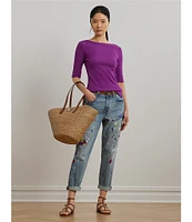 Lauren Ralph Lauren Stretch Cotton Boatneck Elbow-Length Sleeve T-Shirt