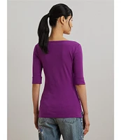 Lauren Ralph Lauren Stretch Cotton Boatneck Elbow-Length Sleeve T-Shirt