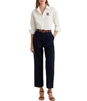 Lauren Ralph Lauren Stretch Cotton Point Collar Long Sleeve Embroidered Logo Shirt
