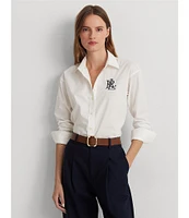 Lauren Ralph Lauren Stretch Cotton Point Collar Long Sleeve Embroidered Logo Shirt