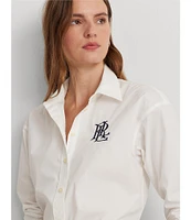 Lauren Ralph Lauren Stretch Cotton Point Collar Long Sleeve Embroidered Logo Shirt