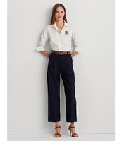 Lauren Ralph Lauren Stretch Cotton Point Collar Long Sleeve Embroidered Logo Shirt