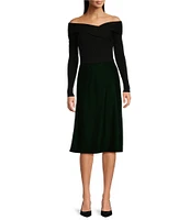 Lauren Ralph Lauren Stretch Cotton Rib-Knit Crisscross Off-The-Shoulder Neck Long Sleeve Slim Fit Top