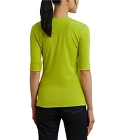 Lauren Ralph Lauren Stretch Cotton V-Neck Elbow Sleeve Tee Shirt