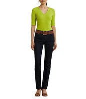 Lauren Ralph Lauren Stretch Cotton V-Neck Elbow Sleeve Tee Shirt