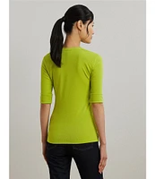 Lauren Ralph Lauren Stretch Cotton V-Neck Elbow Sleeve Tee Shirt