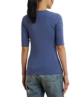 Lauren Ralph Lauren Stretch Cotton V-Neck Elbow Sleeve Tee Shirt
