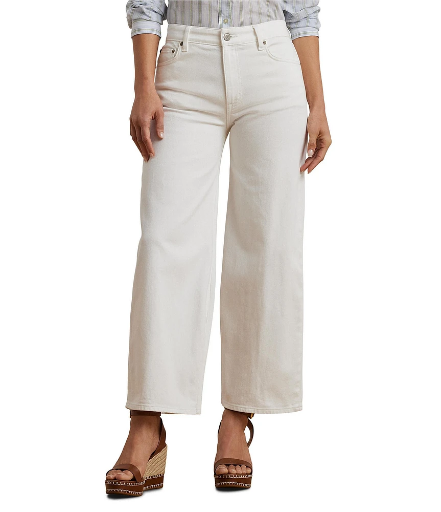 Lauren Ralph Lauren Stretch Denim High Rise Wide Leg Cropped Jeans