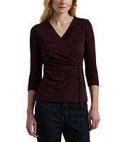 Lauren Ralph Lauren Stretch Jersey Faux-Wrap Ruched Top