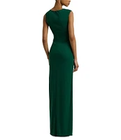 Lauren Ralph Lauren Stretch Jersey Asymmetrical Neck Sleeveless Ruched Gown