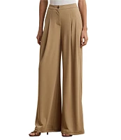 Lauren Ralph Lauren Stretch Jersey Pleated Wide Leg Mid Rise Pant