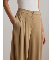 Lauren Ralph Lauren Stretch Jersey Pleated Wide Leg Mid Rise Pant