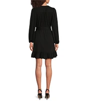 Lauren Ralph Lauren Stretch Jersey Surplice V-Neck Long Sleeve Belted Mini Dress