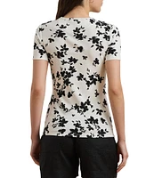 Lauren Ralph Lauren Stretch Knit Floral Print Crew Neck Short Sleeve Tee