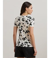Lauren Ralph Lauren Stretch Knit Floral Print Crew Neck Short Sleeve Tee