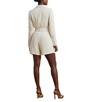 Lauren Ralph Lauren Stretch Peak Lapel Collar Long Sleeves Belted Double-Breasted Romper