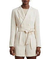 Lauren Ralph Lauren Stretch Peak Lapel Collar Long Sleeves Belted Double-Breasted Romper
