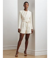 Lauren Ralph Lauren Stretch Peak Lapel Collar Long Sleeves Belted Double-Breasted Romper