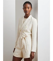 Lauren Ralph Lauren Stretch Peak Lapel Collar Long Sleeves Belted Double-Breasted Romper