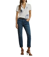 Lauren Ralph Lauren Stretch Pique Floral Patchwork Point Collar Short Sleeve Polo Shirt