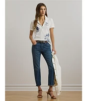 Lauren Ralph Lauren Stretch Pique Floral Patchwork Point Collar Short Sleeve Polo Shirt