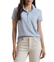 Lauren Ralph Lauren Stretch Ribbed Knit Collared Short Sleeve Polo Shirt