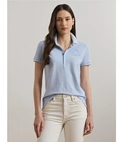 Lauren Ralph Lauren Stretch Ribbed Knit Collared Short Sleeve Polo Shirt