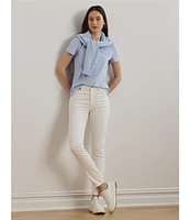 Lauren Ralph Lauren Stretch Ribbed Knit Collared Short Sleeve Polo Shirt