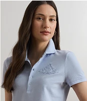 Lauren Ralph Lauren Stretch Ribbed Knit Collared Short Sleeve Polo Shirt