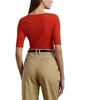 Lauren Ralph Lauren Cotton Blend Rib-Knit Scoop Neck Elbow Sleeve Tee