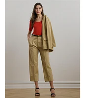Lauren Ralph Lauren Cotton Blend Rib-Knit Scoop Neck Elbow Sleeve Tee