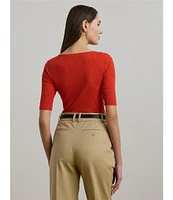 Lauren Ralph Lauren Cotton Blend Rib-Knit Scoop Neck Elbow Sleeve Tee