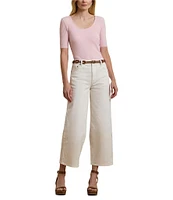 Lauren Ralph Lauren Cotton Blend Rib-Knit Scoop Neck Elbow Sleeve Tee