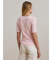 Lauren Ralph Lauren Cotton Blend Rib-Knit Scoop Neck Elbow Sleeve Tee