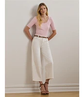 Lauren Ralph Lauren Cotton Blend Rib-Knit Scoop Neck Elbow Sleeve Tee