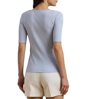 Lauren Ralph Lauren Cotton Blend Rib-Knit Scoop Neck Elbow Sleeve Tee