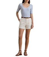 Lauren Ralph Lauren Cotton Blend Rib-Knit Scoop Neck Elbow Sleeve Tee