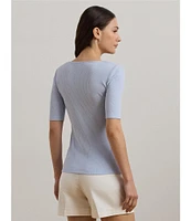 Lauren Ralph Lauren Cotton Blend Rib-Knit Scoop Neck Elbow Sleeve Tee
