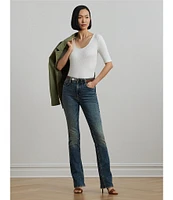 Lauren Ralph Lauren Cotton Blend Rib-Knit Scoop Neck Elbow Sleeve Tee